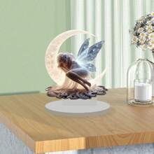 1 Piece, Dreamy Fairy Crescent Shaped Acrylic Desktop Decoration, 2D Classic Fantasy Collectible Statue With Base, Perfect For Home, Office And Bookshelf Decoration, Perfect Holiday Gift