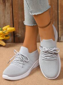 Women's Breathable Mesh Slip-On Athletic Sneakers, Soft Sole Comfortable Running Shoes With Non-Slip Bottom, Spring/Summer - Grey - View 9