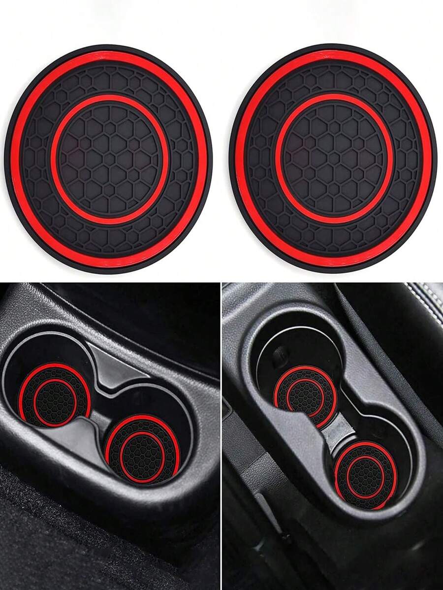 2 件装防滑防尘垫通用硅胶汽车杯架杯垫，适合大多数车辆 - 彩色 - 查看 1