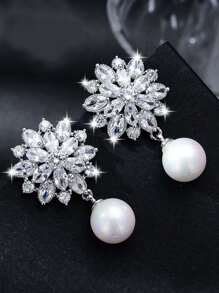 1 Pair Fashionable Zirconia Snowflake Earrings, Bridal Wedding Ceremony Outfit Accessory, Everyday Wear