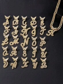 1 Stück Hip Hop Iced Out Strass Herrenhalskette Schmetterling 26 A-z Buchstaben Sind Optional Anfangsbuchstaben Halskette Für Frauen 15mm Coole Miami Schmuck Gliederkette Für Frauen Und Jungen Geschenk