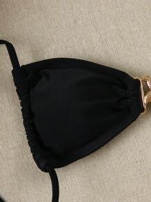 Polovedo官方女士夏季沙滩黑色纯色吊带系带性感比基尼上衣，适合度假、派对和约会 - 黑色 - 查看 5