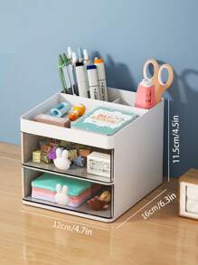 1 Stück Mini Schreibtischorganizer mit 2 Schubladen, Büroschreibtisch Aufbewahrungsbox, Schreibtischorganizer, Karten/Stift/Bleistift/Handy/Schreibwaren Halter, für Büro, Schule, Zuhause, Kosmetik