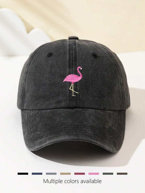 1pc Women's Flamingo Embroidery Soft Top Baseball Cap, Breathable Sun Protection, Holiday Gift, Outdoor Vacation Sport Essential, Fashionable Cute Versatile, Adjustable Hat Circumference