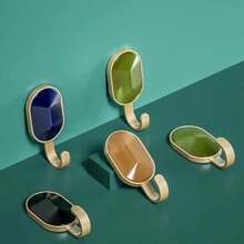 2pcs Random Color Luxury Semi-Precious Stone Adhesive Hooks, Strong Load Bearing, No Drill, Suitable For Door, Kitchen, Bathroom, Wall