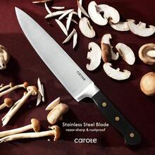 CAROTE 11 Pieces Knife Set With Block For Kitchen, Stainless Steel Razor-Sharp Blade, Triple Riveted Ergonomic Handle, Wooden Magnetic Block, Essential Knife Block Set, Beigeprompt Goods - 黑色-WS - 查看 3