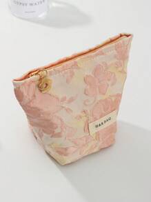 1 件米色大号花卉提花手提化妆包，时尚休闲大容量便携拉链化妆包，旅行度假必备化妆包，可收纳卫生巾、卫生棉、有线耳机、耳塞、头戴式耳机、充电器、口红、化妆品、香水、护肤品和美容产品，家居装饰，钥匙，节日礼品袋，化妆包，洗漱包，桌面收纳包，化妆包，化妆袋，化妆包，包，梳妆台，化妆袋，化妆包，小化妆包，化妆袋，圣诞礼物，女士礼物创意 - 粉色 - 查看 6