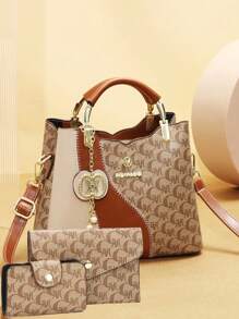 Women's Large Capacity Letter Pattern Fashion Tote Bag - Brown - View 1