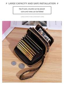 Nueva cartera para mujeres con correa de muñeca, cartera corta de flores antiguas, cartera cero de gran capacidad, bolsa con clip para monedas, bolsa de cartas múltiples, clip para dinero - Gris - Ver 5