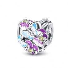 1pc 925 Silver Plated Romantic Garden Collection Blue Flowers Purple Butterfly Charm Blue Flowers Butterfly Gradient Color Beads For Women Bracelet Keychain Necklace Beads Suitable For DIY Jewelry Making Women Jewelry Daily Wear Gift For Girlfriend - heartPAC589 - View 13