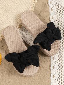 1 双女童轻便蝴蝶结休闲沙滩拖鞋，简约设计 - 黑色 - 查看 5