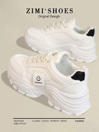 1 双女士休闲圆头系带户外运动鞋，春夏季皮底运动鞋