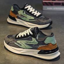 Spring/Summer Breathable Mesh Hollow-Out Men's Casual Sneakers, Sport Thick-Soled Running Shoes - Gray Green - View 3