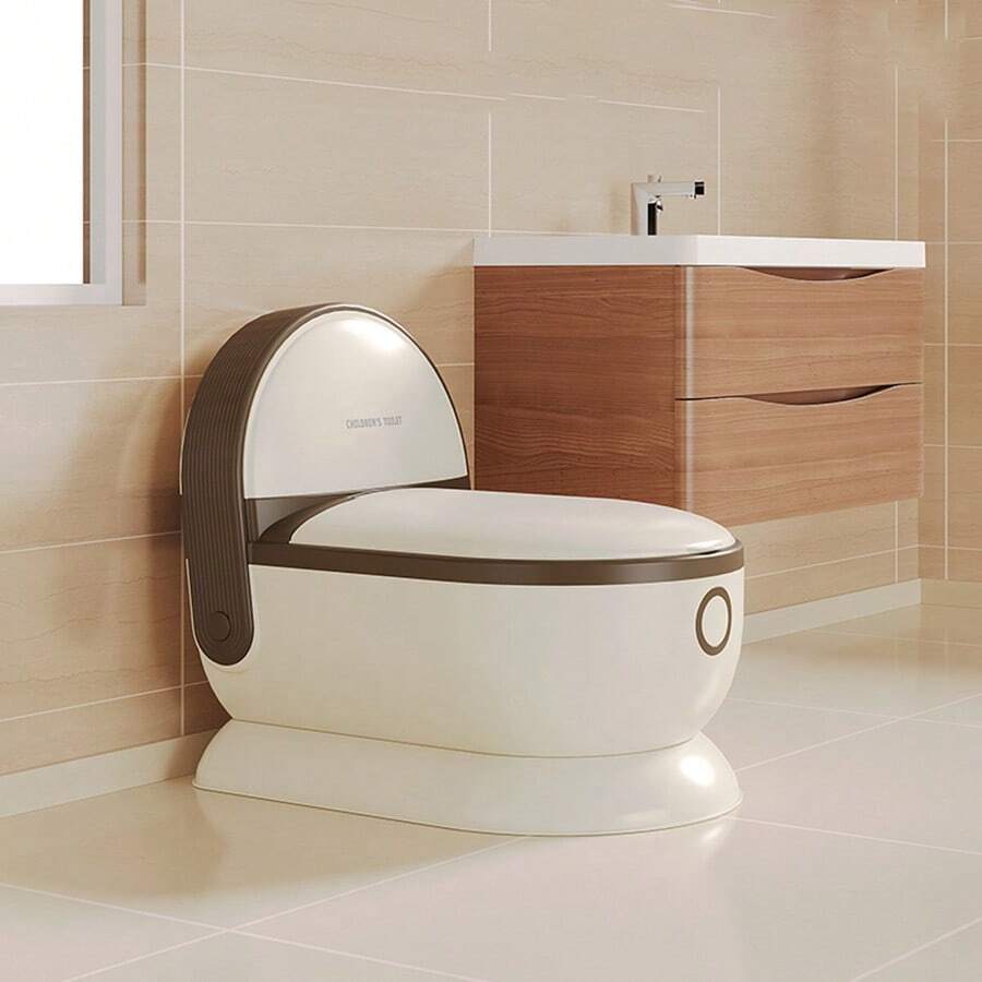 1pc Baby Potty, Simple Design With Splash Guard, Suitable For Bathroom - Coffee Brown - View 1