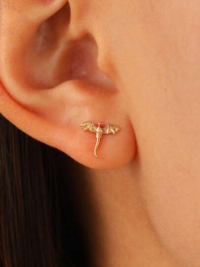 Minimalist Mini Magical Dragon Copper Stud Earrings, Fashionable Jewelry For Women, Versatile For Daily Wear