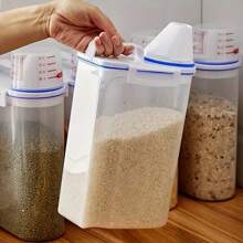 1pc 2.5L/1.5L Large Capacity Sealed Grain Storage Container With Measuring Cup, Moisture-Proof, Insect-Proof Cereal Dispenser, Made Of PP Material, No Battery Required, For Home & Caravan Kitchen