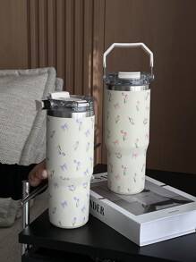 1pc 30oz Butterfly & Tulip Pattern Double Wall Stainless Steel Insulated Tumbler, Flat Bottom Cup, Coffee Cup, Car Cup, Water Bottle, Outdoor Mug, Tea With Unique Lid Design, Suitable For Outdoor, Office, Home, School, Car And Other Scenarios, Birthday, Holiday, Mother's Day, Father's Day, Back To School, Valentine's Day Gift Back To School - Multicolor - View 10