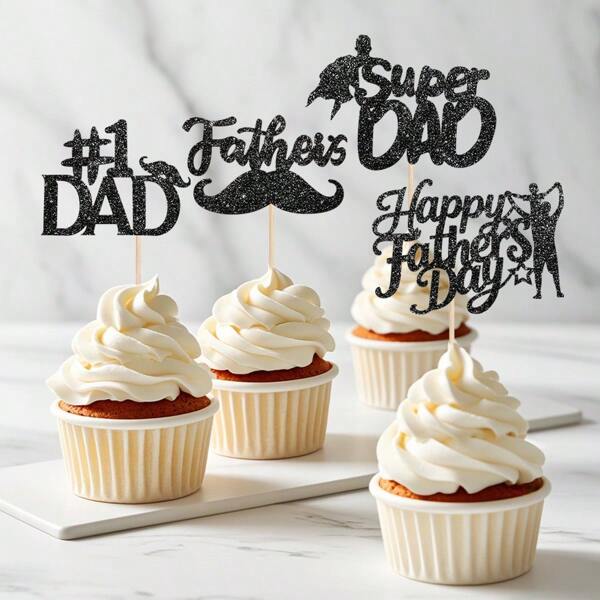 24Pcs Father's Day Cake Toppers, With 24 Glue Dots, Happy Father's Day Cake Topper, Father's Cake Topper, Dad Cake Topper, Cupcake Toppers, Birthday Cake Decorations