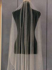 1pc Bridal Veil With Lace Edge & Shiny Glitter, Suitable For Wedding Ceremony, Photography, And Registry Office, Includes Hair Comb