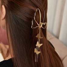 1pc Metal Butterfly Hollow Pendant Chain Tassel Claw Clip, Elegant Metal Butterfly Large Hair Claw Clip