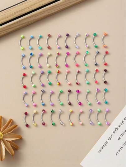 Assorted Body Piercings: Acrylic Rainbow Color Stainless Steel Hypoallergenic Eyebrow Studs, Punk Hipster Sexy Fashion, Suitable For Daily Wear, Events, Festivals, European & Retro Styles