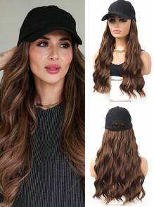 棒球帽带波浪长发接发帽假发可调节帽子合成假发女士混合漂白金发时尚透气假发帽适合日常运动 - 彩色 - 查看 2