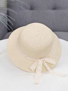 1 件装新款儿童草帽，夏季防晒，可爱卡通渔夫帽，适合户外海滩 - 蕾絲飄帶草帽 - 查看 5