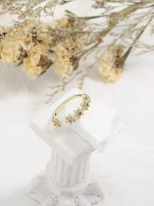 1pc Fashionable Rhinestone Flower Decorated Ring, Suitable For Daily Wear By Women