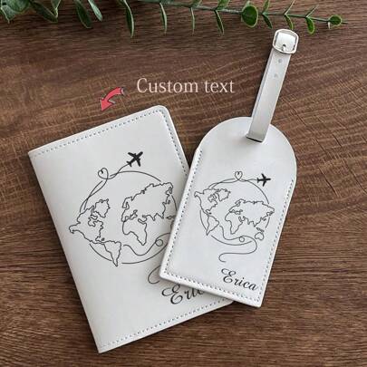 Personalized Laser Engraved Leather Passport Holder And Personalized Luggage Tags, Bridesmaid Gifts, Honeymoon Gifts, Travel Sets, Passport Holder Sets, Customized Travel Gifts, Bridal Party Favors, Portable, Multifunction, Lightweight, Y2K, Minimalist, Commuting, Business Casual, Ideal Gifts For Him, Ideal Gifts For Her, Her, Boyfriend, Girlfriend, Family, Friends, For Anniversaries, For Birthdays, For Holiday/ Vacation, For Outdoors/Outings/Travel/Hiking/Stadium/Sports/Climbing, For Business/Commute/Work/Office,School Supplies,Back To School,School Gift,For Office,For School,For Classroom,For Teacher Gifts,For University,For Colleague,For Dorm Rooms,For Teacher,For Boys And Girls,For Teenagers,Junior High School Students,Middle School Students,High School Senior High School Students,College Students,University Students,Freshman,Sophomore,Underclassmen