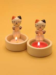 1pc Cute Decorative Resin Tabletop Figurine Candle Holder Cat Shape