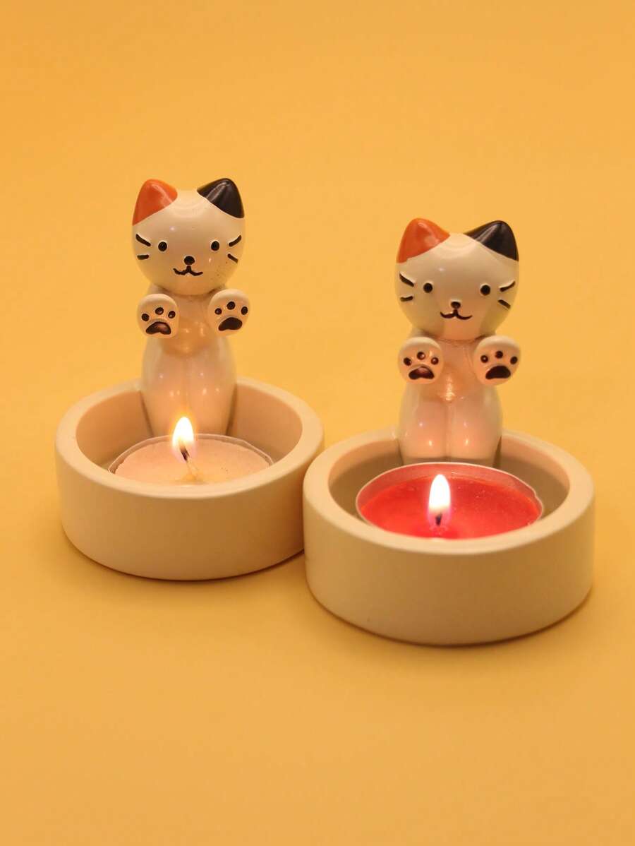 1pc Cute Decorative Resin Tabletop Figurine Candle Holder Cat Shape