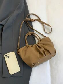 1 Pc Fashionable Elegant Versatile And Elegant Solid Color Lichee Pattern PU Leather Multifunctional Pleated Cloud Bag Double Handle Zipper Strap Detachable Long Shoulder Strap Women's Handbag Can Be Slung Diagonally Suitable For Daily Commuting Leisure Shopping And Casual Clothing Matching