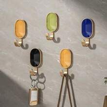 2pcs Random Color Luxury Semi-Precious Stone Adhesive Hooks, Strong Load Bearing, No Drill, Suitable For Door, Kitchen, Bathroom, Wall