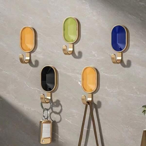2pcs Random Color Luxury Semi-Precious Stone Adhesive Hooks, Strong Load Bearing, No Drill, Suitable For Door, Kitchen, Bathroom, Wall