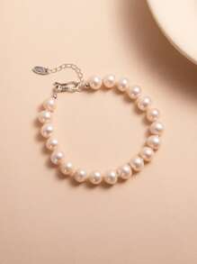 1pc 925 Sterling Silver Natural Pearl Bracelet For Women, Suitable For Wedding, Engagement, Bridal Gifts, Valentine's Day, Birthday Presents