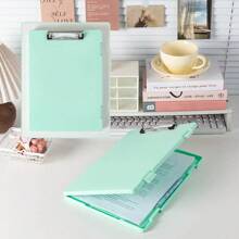 Caja de almacenamiento con abrazadera multifuncional, bloc de escritura, almacenamiento de escritura de gran capacidad, carpeta con abrazadera integrada para documentos - Azul - Ver 8