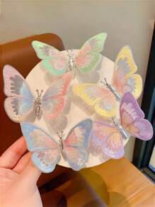 1pc Motion Sensor Metal Butterfly Hair Clip For Girls, 3D Embroidery Princess Style Hair Accessory