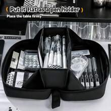 1个装铅笔袋，内含熊猫胸针，可DIY火山图案，新款扁平折叠便携超大容量，正面透明窗口，极具吸引力的文具盒/铅笔盒，返校文具用品，返校季，学习用品，铅笔盒，铅笔袋，书包 - 彩色 - 查看 6