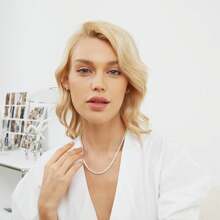 MDFUN 18K Gold Plated 4.0mm Round Cut Cubic Zirconia Tennis Necklace, Unisex - Gold - View 5