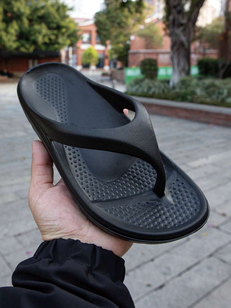 Unisex Classic Plain Color Soft & Comfortable Thong Sandals, Suitable For Commuting, Outdoor, Beach, Vacation - Black - View 1