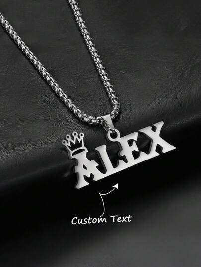 1pc Stainless Steel Necklace, Customized Crown & Name Pendant Necklace, Letter Tag Pendant Necklace For Children, Birthday Gift Silver,Gold Stylish,Fall Fashion, Old Money,Casual,Contracted,Simple Custom,Personalized,Unique Ideal Gifts For Him Family,Friends, Son For Anniversaries,For Daily Wear,For Graduation,For Birthdays,Multi-Functional,Ornamental,Letter,Engraved,Stylish,Modern,Colorful,Cute,Adorable,Casual,Custom,Personalised,Unique,Customized,Baby Gifts,Ideal Gifts For Him,Ideal Gifts For Her,Son,Daughter