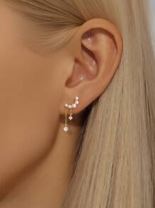1pc 925 Sterling Silver Star & Moon Stud Earrings, Elegant Jewelry For Ear Cartilage Piercing, Suitable For Daily Wear, Weddings, Parties, Engagements, Anniversaries, Valentine's Day - Gold - View 3