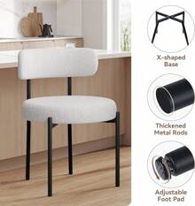 Nalupatio Dining Chairs Set Of 2 Teddy Fabric Round Boucle Chairs.Mid-Century Upholstered Kitchen Chairs Dining Chairs With Metal Legs - White - View 3