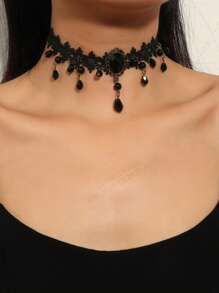 1pc Newly Arrived Fashion European & American Gothic Style Exaggerated Vintage Black Lace Choker Necklace For Women, Suitable For Daily Wear