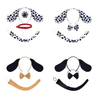4pcs Fashion Cute Headband Animal Headband Pug Hair Accessories Dalmatian Ear Headband Suitable For Holiday Parties Wear Costume Dance Wear Birthday Gift Holiday Gift Dalmatian Ears Nose Earmuffs Yellow Pug Ear Muffs Prom Halloween