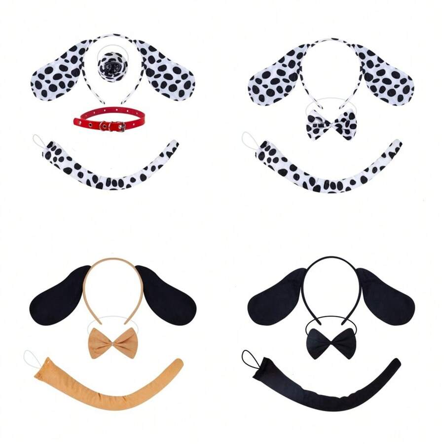 4pcs Fashion Cute Headband Animal Headband Pug Hair Accessories Dalmatian Ear Headband Suitable For Holiday Parties Wear Costume Dance Wear Birthday Gift Holiday Gift Dalmatian Ears Nose Earmuffs Yellow Pug Ear Muffs Prom Halloween - Multicolor - View 1