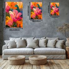 Tulipes colorées abstraites avec des stylos audacieux. Grande peinture murale encadrée en bois, décoration d'intérieur, peinture à l'huile - Chambre, salle de bain, salon, bureau, cuisine, cadeaux de Noël - 1 pièce