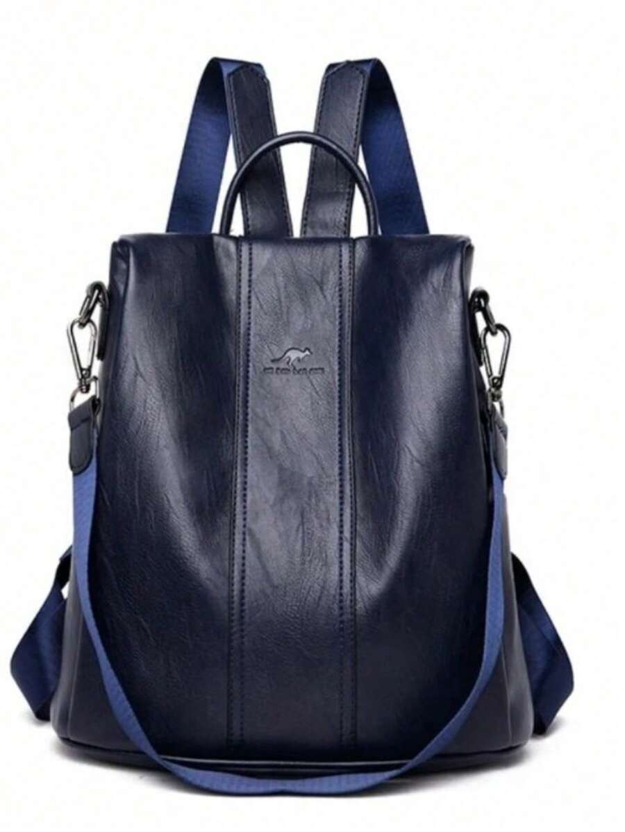 Vintage Soft Leather Anti-Theft Backpack High Capacity Kangaroo Shoulder Bag - 藏蓝色 - 查看 1