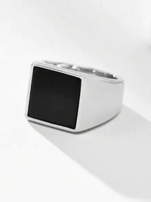 1pc Men's Simple Geometric Ring Steel/Black Color Flat Wide Band Ring - Silver - View 10