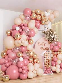 107pcs Vintage Pink Golden Orange Confetti Latex Balloons, Perfect For Birthday Decor Party Decorations, Birthday Gifts Party Favor, Gender Reveal Decoration Wedding Decor Babe Shower Decor, Home Decor, Room Decor, Wall Background Photography Background Party Decoration, Decorative Balloon Arch Kit